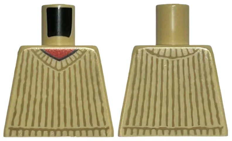 Torso V-Neck Sweater with Dark Tan Vertical Stripes over Red Shirt Pattern