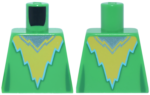 Torso Female Super Hero Costume with Yellow Jagged Panel, Medium Azure Trim and Metallic Light Blue Neck Pattern