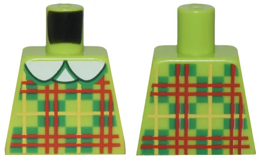Torso Plaid Dress with Green Squares, Red and Yellow Lines, and White Collar Pattern
