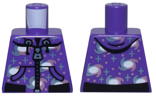 Torso Hoodie with Pockets, Zipper, Black Waistband, Metallic Light Blue Sparkles, Metallic Pink Dots, and White Rotating Circles Pattern