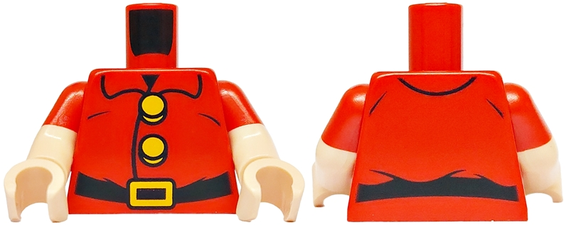 Torso Jacket with Collar, Black Belt, Bright Light Orange Buckle and Buttons Pattern / Light Nougat Arms with Molded Red Short Sleeves Pattern / Light Nougat Hands