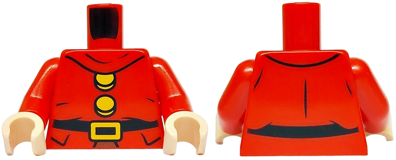 Torso Jacket with Turtleneck, Black Belt and Pockets, Bright Light Orange Buckle and Buttons Pattern / Red Arms / Light Nougat Hands