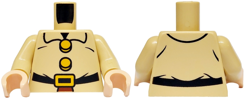 Torso Jacket with Collar over Reddish Brown Shirt, Black Belt, Bright Light Orange Buckle and Buttons without Lines Between Pattern / Tan Arms / Light Nougat Hands