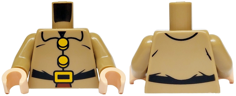 Torso Jacket with Collar over Reddish Brown Shirt, Black Belt, Bright Light Orange Buckle and Buttons with Lines Between Pattern / Dark Tan Arms / Light Nougat Hands