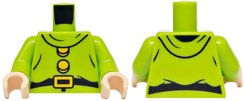 Torso Jacket with Turtleneck, Black Belt, Bright Light Orange Buckle and Buttons, Hood on Back Pattern / Lime Arms / Light Nougat Hands