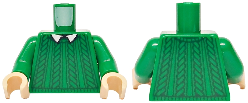 Torso Sweater over White Shirt with Collar, Dark Green Knit Pattern / Green Arms / Light Nougat Hands