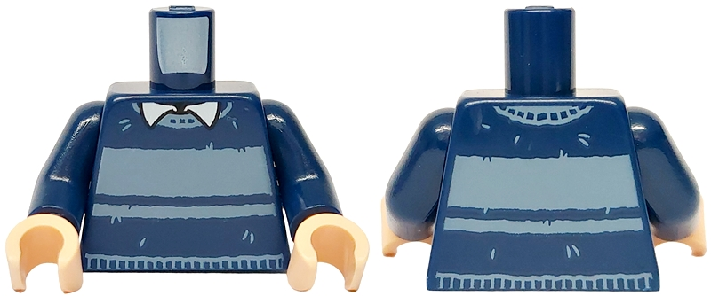 Torso Sweater over White Shirt with Collar, Sand Blue Stripes Pattern / Dark Blue Arms / Light Nougat Hands