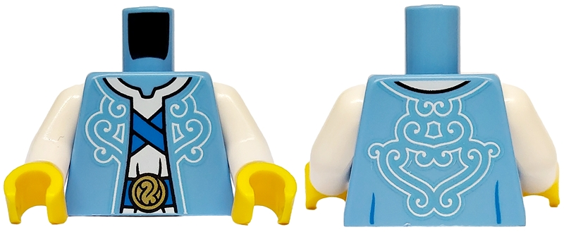 Torso Robe with White Swirls over Tunic, Blue Straps and Belt with Gold Buckle Pattern / White Arms / Yellow Hands