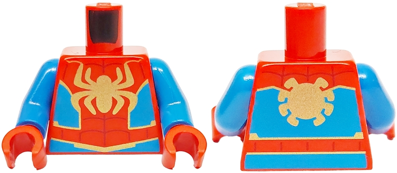 Torso Gold Spider, Dark Red Webbing, Blue Side Panels Pattern / Blue Arms / Red Hands