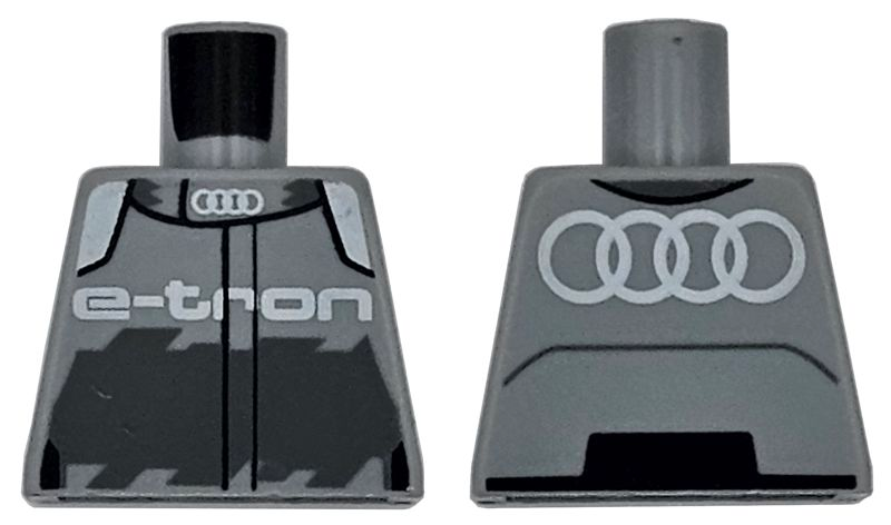 Torso Racing Jacket with White Audi Logo, 'e-tron', and Shoulders, Dark Bluish Gray Panel Pattern