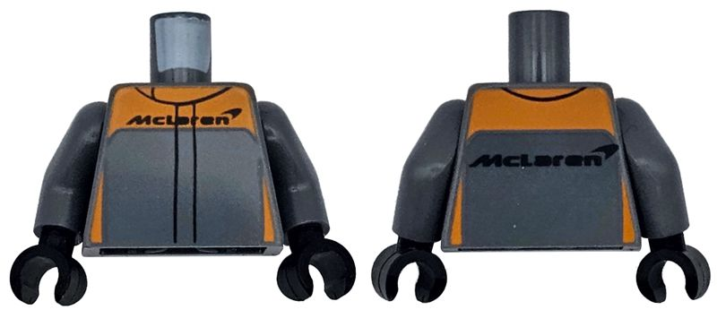 Torso Racing Suit with Orange Trim and Black McLaren Logo Pattern / Dark Bluish Gray Arms / Black Hands