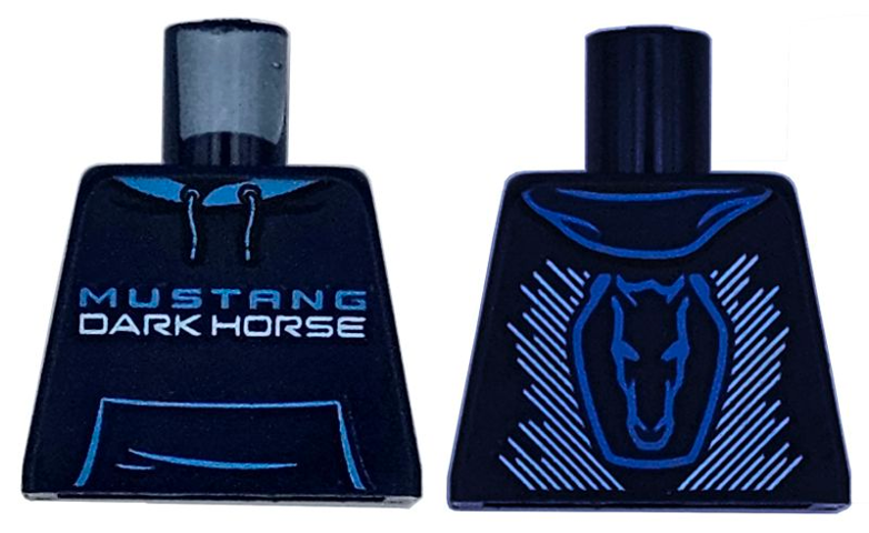 Torso Hoodie with Pocket, Dark Azure 'MUSTANG', White 'DARK HORSE' and Stripes Pattern