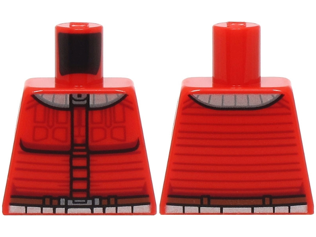 Torso SW Armor with Dark Red and Black Lines, Silver Collar, Reddish Brown Belt with Dark Silver Buckle Pattern