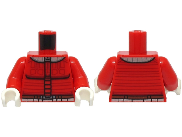 Torso SW Armor with Dark Red and Black Lines, Silver Collar, Reddish Brown Belt with Dark Silver Buckle Pattern / Red Arms / White Hands