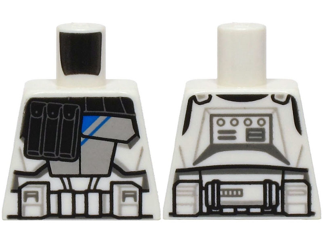 Torso SW Armor Black Pouches, Light Bluish Gray Panel with Blue Stripes, Detailed Belt Pattern (Clone Wars)