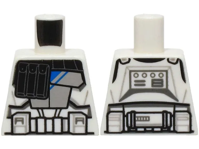 Torso SW Armor Black Pouches, Light Bluish Gray Panel with Blue Stripes, Detailed Belt Pattern (Clone Wars)