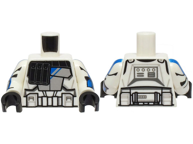 Torso SW Armor Black Pouches, Light Bluish Gray Panel with Blue Stripes, Detailed Belt Pattern (Clone Wars) / White Arms with Armor and Blue Stripes Pattern / Black Hands