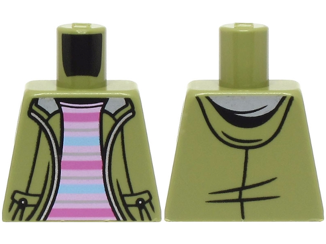 Torso Jacket Open with Hood over Bright Pink Shirt with Dark Pink and Bright Light Blue Stripes Pattern