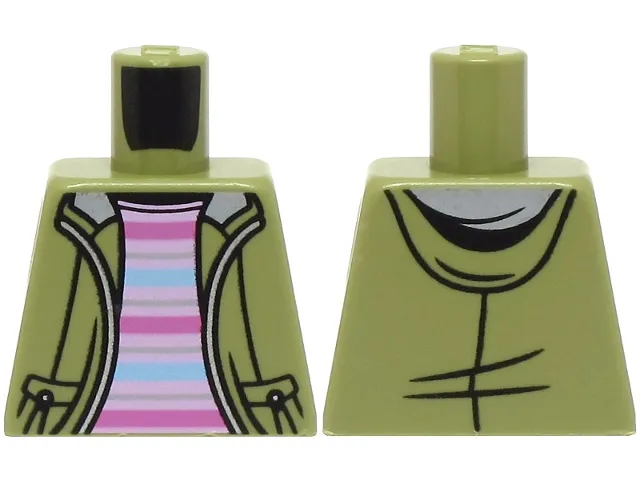 Torso Jacket Open with Hood over Bright Pink Shirt with Dark Pink and Bright Light Blue Stripes Pattern