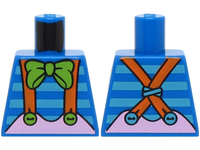 Torso Shirt with Medium Azure Stripes, Lime Bow, Bright Pink Skirt with Orange Suspenders Pattern (BAM)