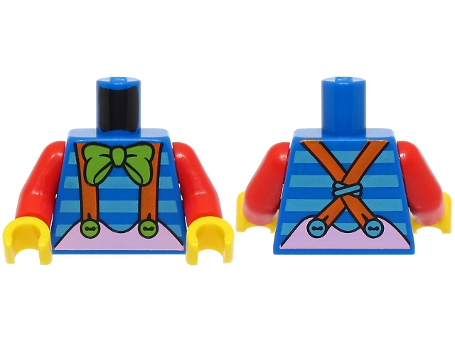 Torso Shirt with Medium Azure Stripes, Lime Bow, Bright Pink Skirt with Orange Suspenders Pattern (BAM) / Red Arms / Yellow Hands