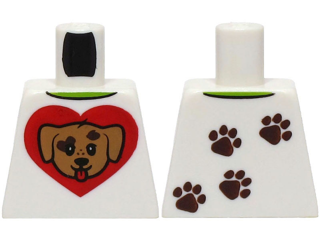 Torso Shirt with Lime Collar, Medium Nougat Dog Head on Red Heart, Dark Brown Paw Prints on Back Pattern (BAM)