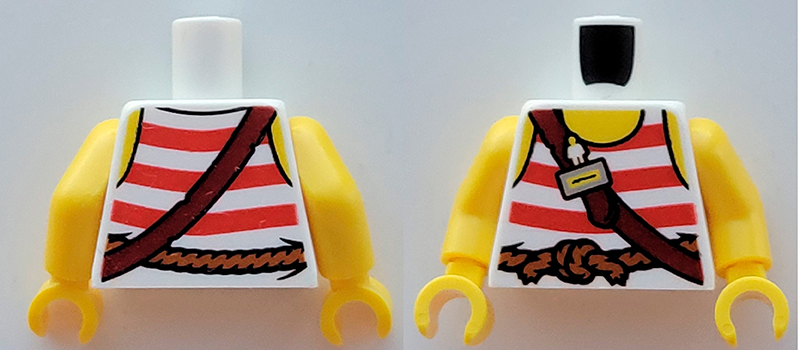 Torso Pirate Tank Top with Red Horizontal Stripes, Rope Belt, Shoulder Strap, Name Tag and Yellow Neck and Shoulders Pattern / Yellow Arms / Yellow Hands