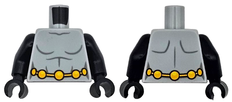 Torso Female Super Hero Costume with Dark Bluish Gray Contour Lines and Bright Light Orange Belt with Circles Pattern / Black Arms / Black Hands