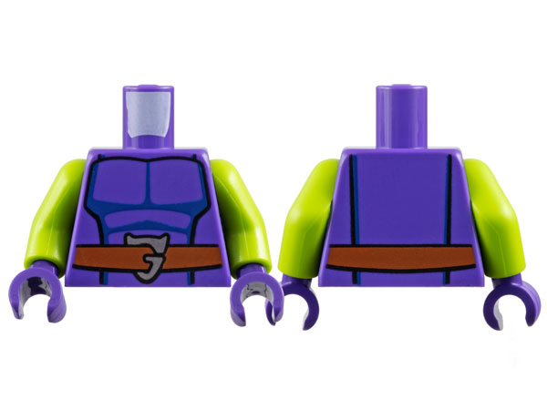 Torso Dark Blue Muscle Contours, Reddish Brown Belt with Silver Letter G Buckle Pattern / Lime Arms / Dark Purple Hands