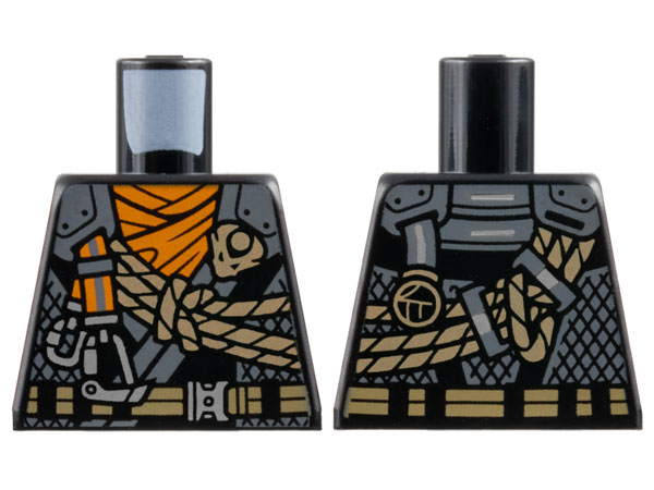 Torso Tunic with Dark Bluish Gray Shoulders, Orange Scarf, Gold Dragon Head and Ropes and Silver Carabiner Pattern