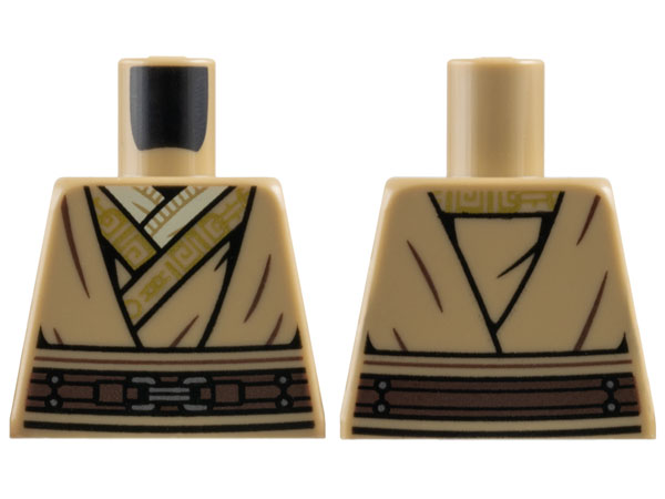 Torso SW Jedi Robe with Gold Ornaments, Dark Brown Belt with Silver Buckle, Tan Undershirt Pattern