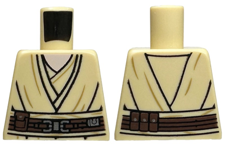 Torso SW Jedi Robe with Dark Tan Wrinkles, Dark Brown Belt with Pouches and Silver Buckle, Light Nougat Neck Pattern