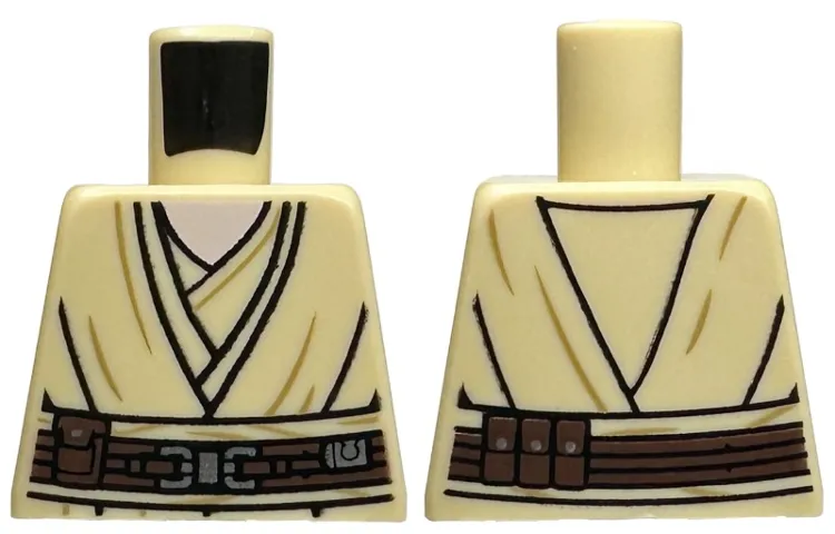 Torso SW Jedi Robe with Dark Tan Wrinkles, Dark Brown Belt with Pouches and Silver Buckle, Light Nougat Neck Pattern