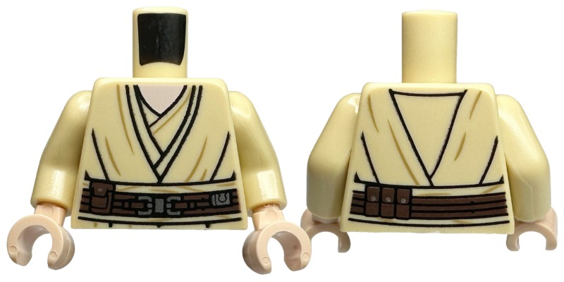 Torso SW Jedi Robe with Dark Tan Wrinkles, Dark Brown Belt with Pouches and Silver Buckle, Light Nougat Neck Pattern / Tan Arms / Light Nougat Hands