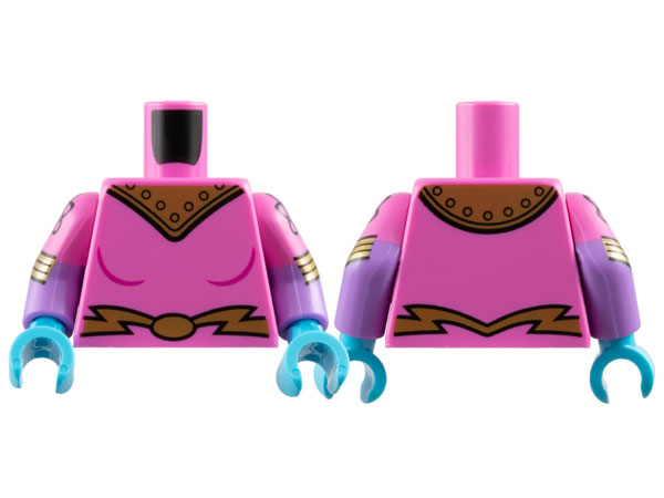 Torso Female Uniform with Gold Shoulder Armor with Rivets and Belt with Oval Buckle Pattern / Medium Lavender Arms with Molded Dark Pink Short Sleeves and Printed Atoms and Gold Stripes Pattern / Medium Azure Hands