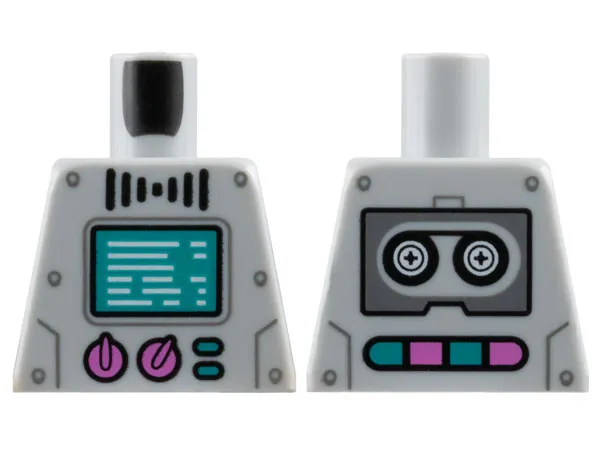 Torso Robot with Dark Bluish Gray Rivets, Dark Turquoise Screen and Buttons, Dark Pink Dials, Black Tape Reels on Back Pattern