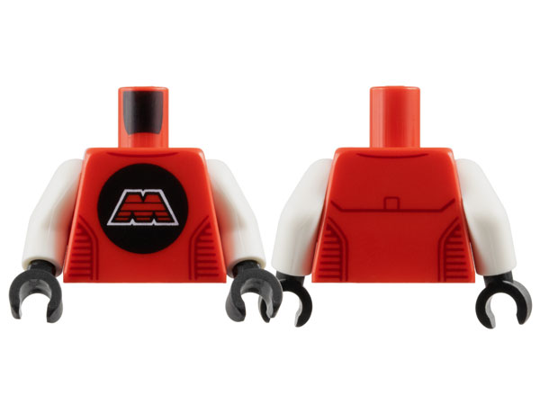Torso Space M:Tron Logo Capital Letter M with White Border on Black Circle, Dark Red Collar and Panel Lines Pattern / White Arms / Black Hands