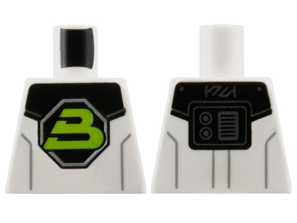 Torso Space Lime Capital Letter B on Black Octagon Blacktron II Logo, Shoulder Armor, Dark Bluish Gray Lines Pattern