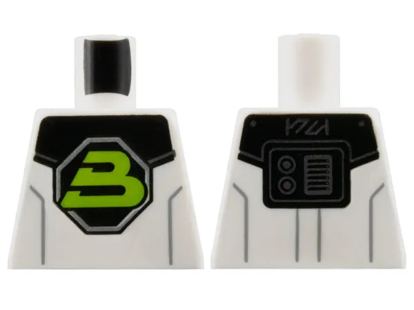 Torso Space Lime Capital Letter B on Black Octagon Blacktron II Logo, Shoulder Armor, Dark Bluish Gray Lines Pattern