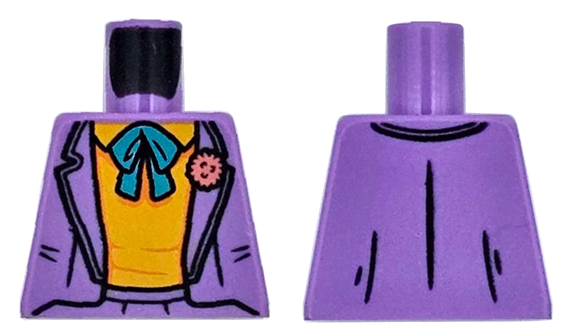 Torso Suit Jacket Open over Bright Light Orange Shirt, Dark Turquoise String Tie, Coral Flower Pattern