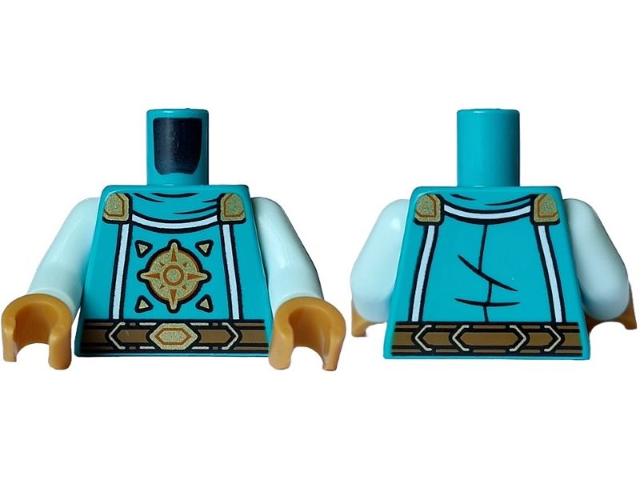 Torso Robe with White Trim, Black Folds, Medium Brown Belt, Gold and Dark Orange Buckle, Shoulder Pads and Ornament Pattern / Light Aqua Arms / Pearl Gold Hands