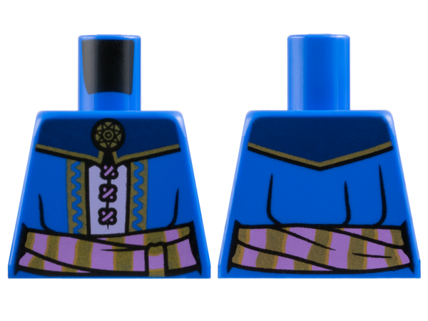 Torso Robe with Gold Trim, Black Folds and Dark Blue Collar over Lavender Dress with Laces, Sash with Medium Lavender Stripes, Brooch Pattern