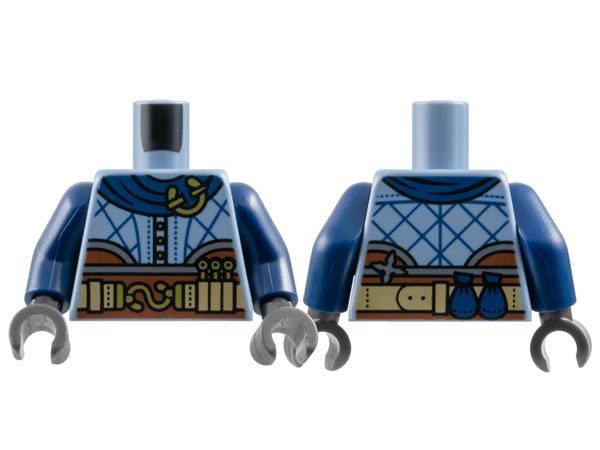 Torso Vest with Reddish Brown Bottom, Dark Blue Cape Collar with Gold Brooch and Black Folds, Silver Trim and Dark Tan Belt with 2 Pouches on Back Pattern / Dark Blue Arms / Pearl Dark Gray Hands