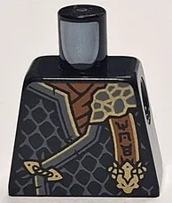 Torso Tunic with Dark Bluish Gray Hems, Gold Trim, Dark Orange Shirt, Ninjago Logogram 'MOE', Letter C on Back Pattern