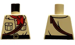 Torso Safari Shirt with Buttons and Pockets, Black Belt with Gold Buckle, Red Neckerchief Scarf, Reddish Brown Thick Ropes Pattern