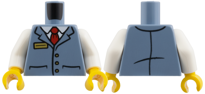 Torso Vest with 3 Gold Buttons and Badge over White Shirt and Red Tie Pattern / White Arms / Yellow Hands