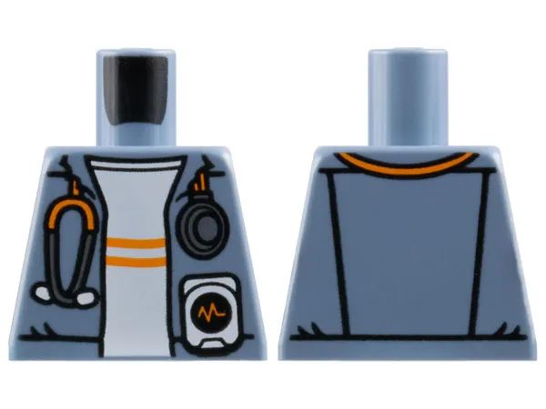 Torso Jacket Open with Silver and Orange Stethoscope over White Shirt with Stripes Pattern