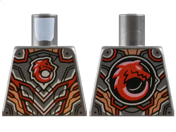 Torso Armor Plates, Red Wolf Head, Silver, Copper and Metallic Pink Lines and Trim Pattern