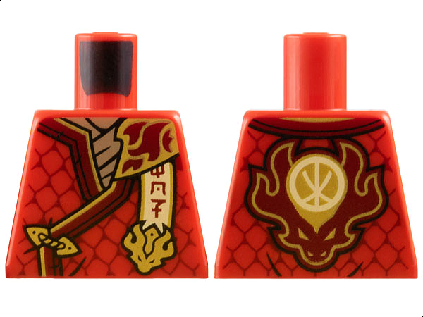 Torso Tunic with Dark Red Hems, Gold Trim, Dark Tan Shirt, Ninjago Logogram 'MOF', Letter K on Back Pattern