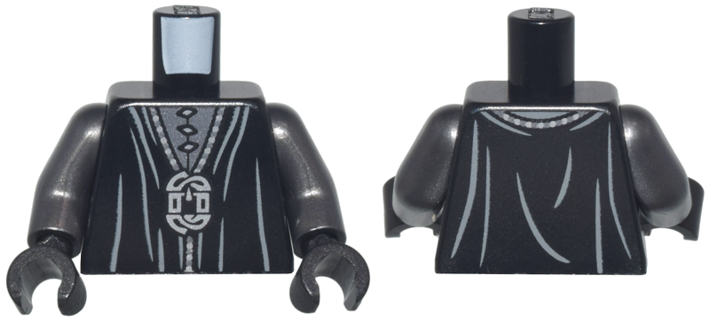 Torso Robe with Dark Bluish Gray Folds and Silver Chain, Pendant, and 3 Clasps Pattern / Pearl Dark Gray Arms / Black Hands